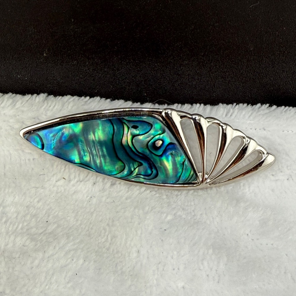 Vintage  Abalone Brooch Ariki New Zealand Silver Tone Signed